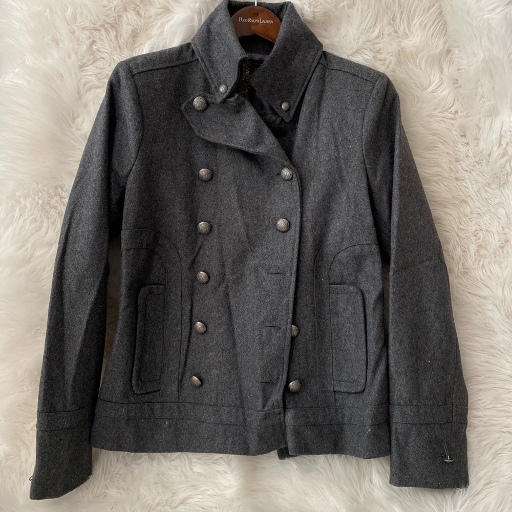 GREY WOOL COAT WITH ACETATE LINING